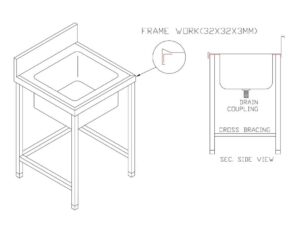 SS Single Pot Sink with Backsplash & Legs